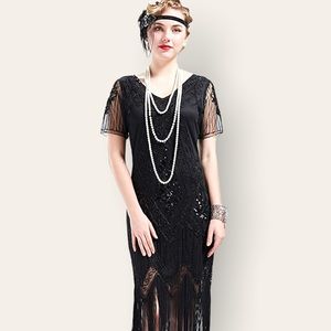 Babeyond 1920's Art Deco Fringed Sequin Dress Flapper Fancy Dress XXL